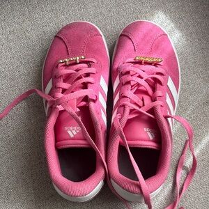 adidas Pink Suede Low-Top Sneakers with White Stripes